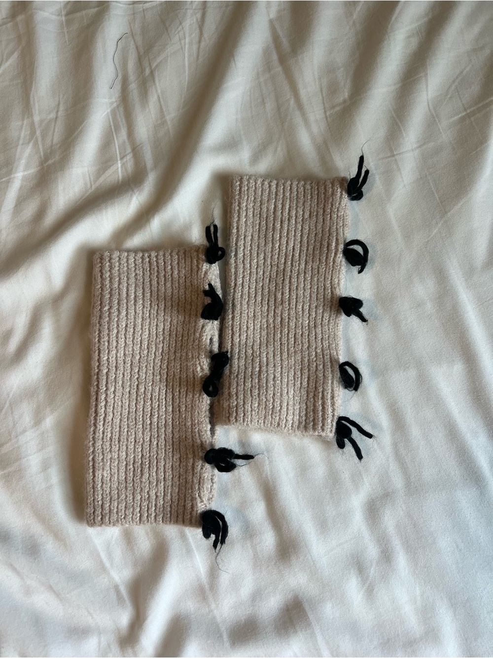 Urban Outfitters Beige Knit arm Warmers with Black Tie Accents
